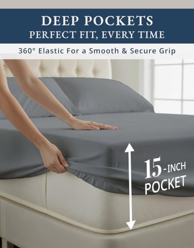 Lane Linen Split King Sheets 100% Egyptian Cotton Sateen - Image 6