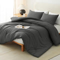 CozyLux Super King Plus Comforter Set, 3 Pieces Dark Grey Quilted Bedding by CozyLux