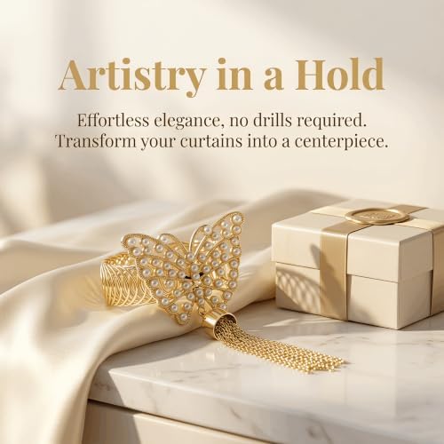 2 Pcs Curtain Tie Backs, No-Drill Gold Butterfly Curtain Holdbacks - Image 4