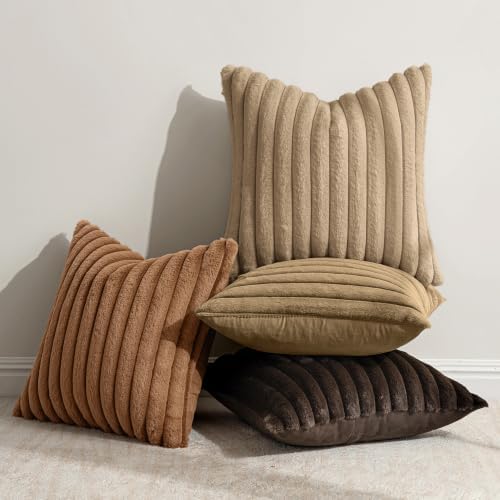MIULEE Fall Faux Fur Plush Decorative Throw Pillow Covers 18x18, Dark Brown - Image 7
