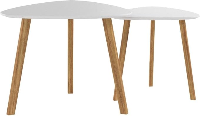 BAMEOS Bamboo Nesting Triangle End Table,Set of 2 Coffee Table Modern Minimalist Side Table for Living Room, Balcony in White