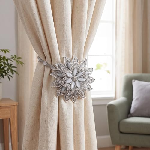 2PCS Magnetic Curtain Tiebacks Decorative Crystal Flower Shape Window Curtain - Image 3