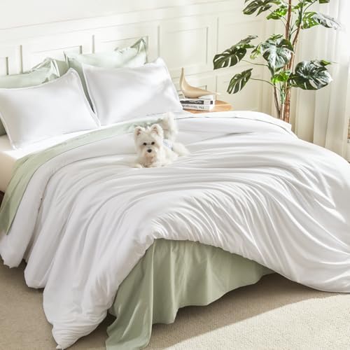 Litanika King Comforter Set White, 3 Pieces Lightweight Solid Bed Set by Litanika