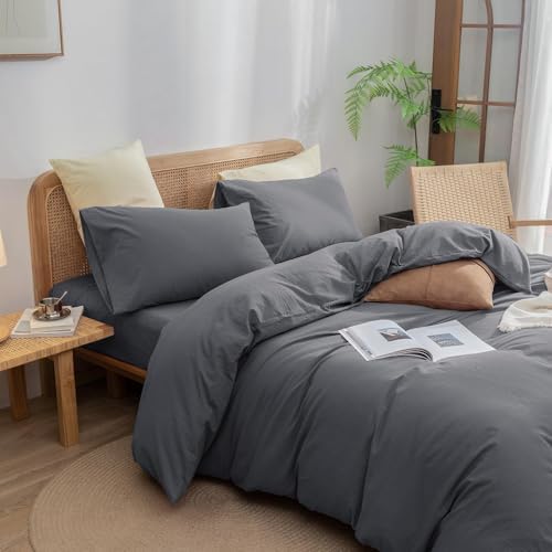 BESTOUCH Cotton Solid Duvet Cover Set Quiet Shade Grey Alaska King - Image 2