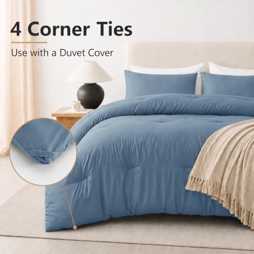 CozyLux Oversized King Comforter Set, 3 Pieces Dusty Blue Quilted Bedding - Image 4