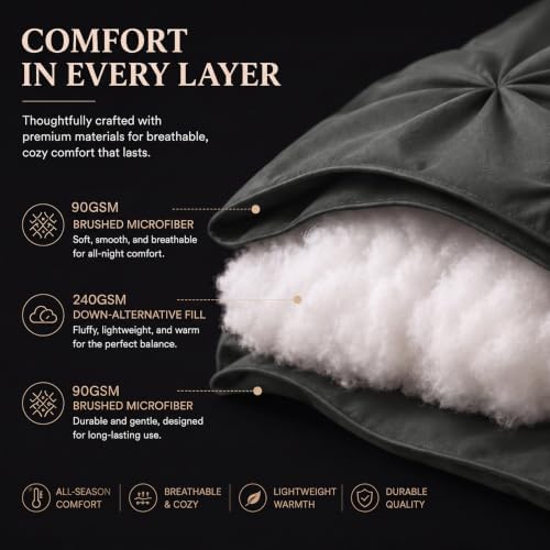 CozyLux Twin XL Comforter Set Dark Grey, 5 Pieces Pintuck Bed in a Bag - Image 4