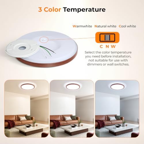 BLNAN 15.4 Inch LED Flush Mount Ceiling Light, 3000K-5000K 3 Color Selectable - Image 2