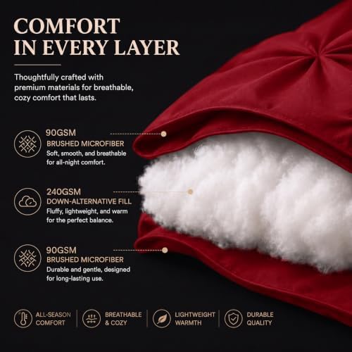CozyLux Full Size Comforter Sets Dark Red, 7 Pieces Pintuck Bed in a Bag - Image 4