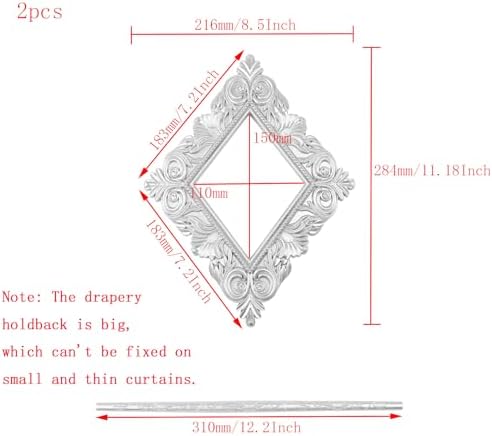 2 Pack Silver Rhombus Curtain Tiebacks, Square Drapery Holdbacks - Image 2