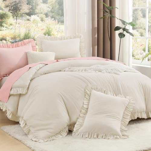 Litanika King Comforter Set, 3 Pieces Beige Ruffle Bedding Set by Litanika