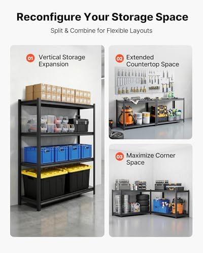 VEVOR Storage Shelves, 4-Tier Adjustable, 2400 lbs Capacity, Heavy Duty Garage - Image 5