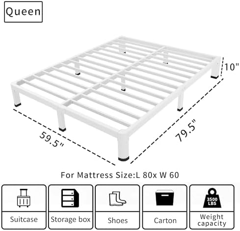 10 Inch White Queen Bed Frame Low Profile Rounded Corner - Image 2