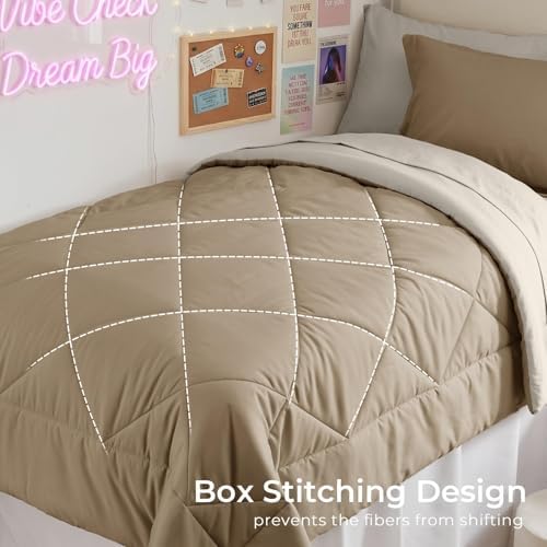 HEVUMYI 5-Piece Twin XL Comforter Set, Khaki & Linen Bed in a Bag - Image 3