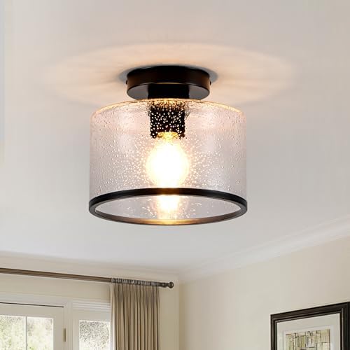 Modern Flush Mount Ceiling Light, Seeded Glass Ceiling Light Fixture, by Zlepmlla