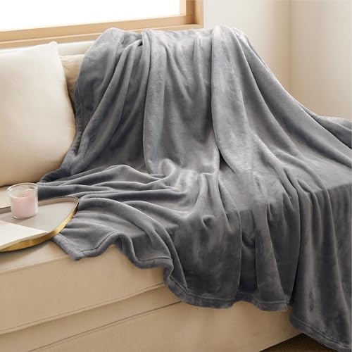 Bedsure GentleSoft Fleece Blanket Twin Size Grey - Image 2