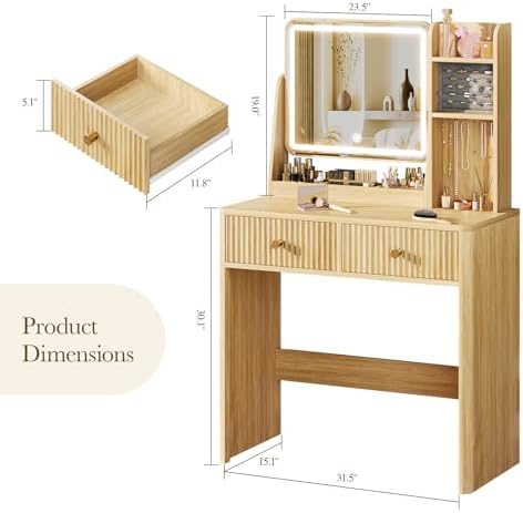 Memobarco Fluted Makeup Vanity Desk - Image 2