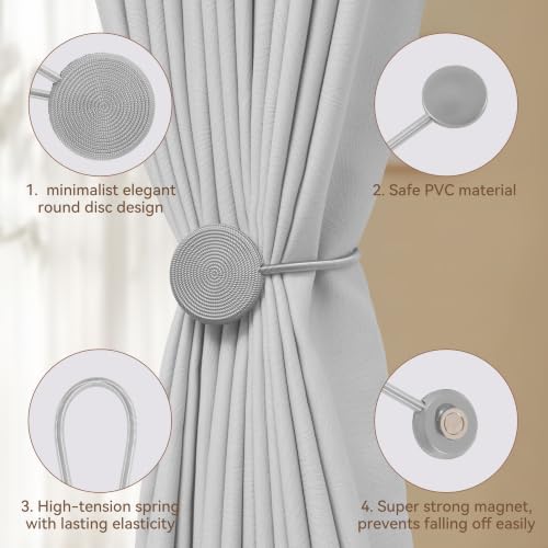 Boho Grey Magnetic Curtain Tiebacks 2 Pack – No-Drill Strong Suction Holdbacks - Image 3