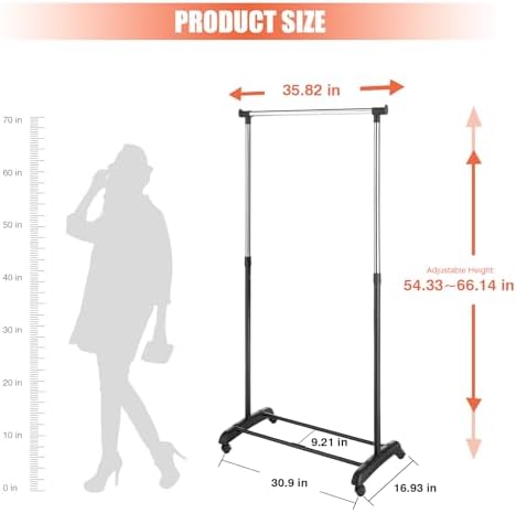 Whitmor Deluxe Adjustable Garment Rack-Rolling Clothes Organizer, 18.5" D x 33" - Image 3