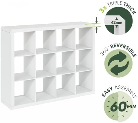 Furinno Cubicle Record Player Stand, 12-Cube Vinyl Record Storage - Image 7