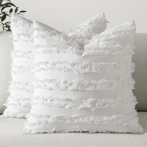 MIULEE Boho Linen Striped Throw Pillow Covers 20x20 by MIULEE