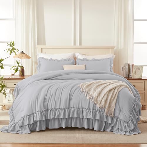 Andency Silver Gray Twin Size Ruffle Comforter Set, 2 Pieces - Image 4