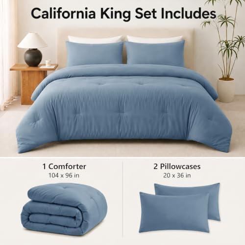 CozyLux California King Comforter Set 3 Pieces Dusty Blue Quilted Bedding - Image 2
