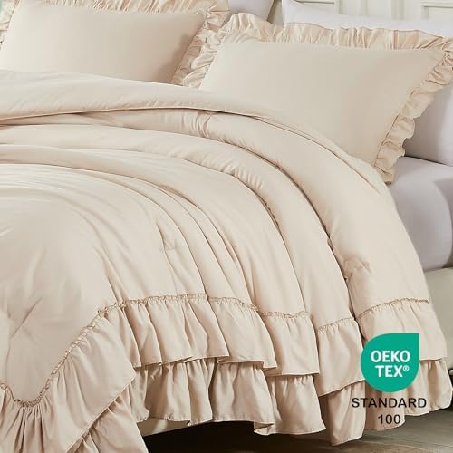 Cupocupa Beige Full Comforter Set, Soft Shabby Chic Lightweight Fluffy - Image 4
