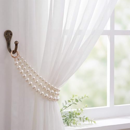 Tondiamo 2 Pack White Pearl Curtain Tiebacks Decorative Holdbacks by Tondiamo