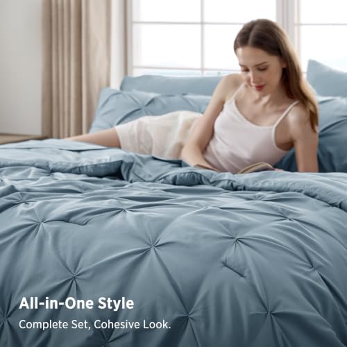 Bedsure 7-Piece Queen Comforter Set & Sheets, Dusty Blue Bedding - Image 6