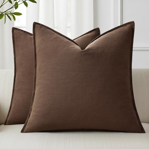 decorUhome Fall Brown Linen Throw Pillow Covers 22x22 Set of 2 by decorUhome