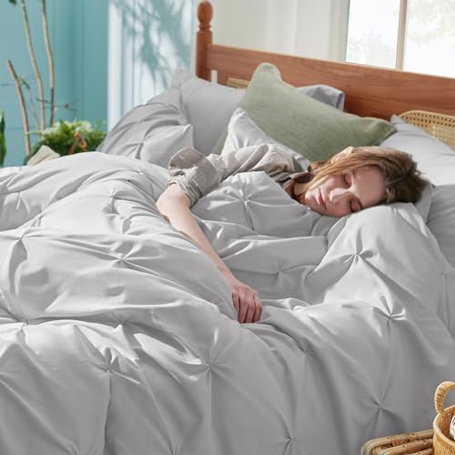 Bedsure 7-Piece Queen Comforter Set & Sheet Set, Light Grey Bed in a Bag - Image 3