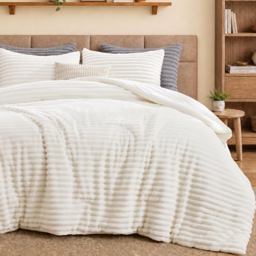 Sasttie Fluffy Queen Comforter Set, Cream White by SASTTIE