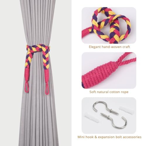 NICEEC 4 Pack Natural Cotton Rope Curtain Tiebacks Elegant Boho Style - Image 2