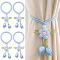 Floral Curtain Tiebacks, 4 Pack Adjustable Curtain Holdbacks, Dusty Blue by TAMHOO