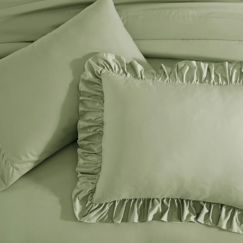 Queen Comforter Set Light Green Ruffle 7 Pieces Farmhouse Bed in a Bag - Image 6