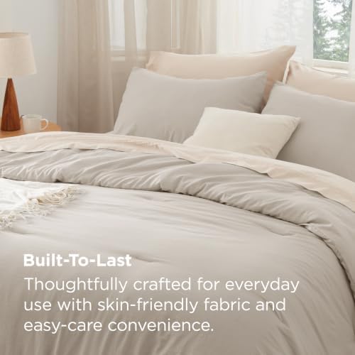 Bedsure King Comforter Set Prewashed Soft Bedding Set 3Pcs Sand 104"x90" - Image 3