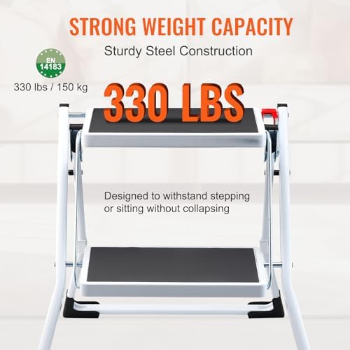 VEVOR Step Ladder 2-Step 330lbs Capacity, Ergonomic Folding Steel Step Stool - Image 3
