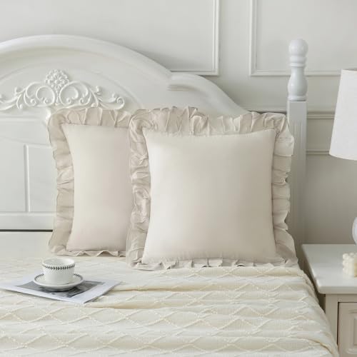 Merryword Beige Pillowcases 18x18 Throw Pillow Covers Pack of 2 Soft Microfiber by Merryword
