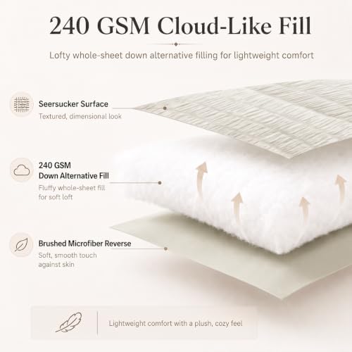 CozyLux Oversized King Comforter Set 120x98 in, 7-Piece Oatmeal Seersucker - Image 3