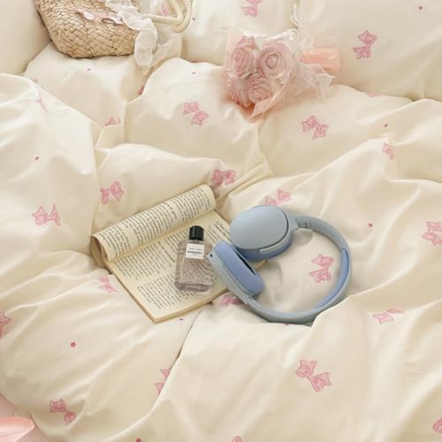 Nayoroom Pink Bow Polka Dot Comforter Set Full Reversible Striped Bedding - Image 6
