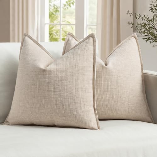 MIULEE Thick Textured Decorative Throw Pillow Covers 18x18 in Natural Linen by MIULEE