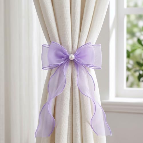 Lavender Purple Organza Bow Curtain Tiebacks 6-Pack, Curtain Holdbacks - Image 2