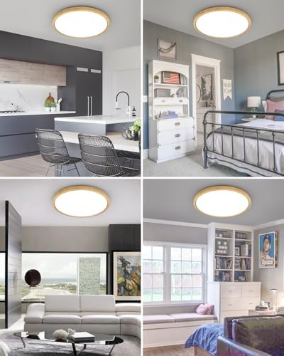 hepside 2PACK Flush Mount LED Ceiling Light Fixture Wooden, 12Inch 28Watt - Image 5