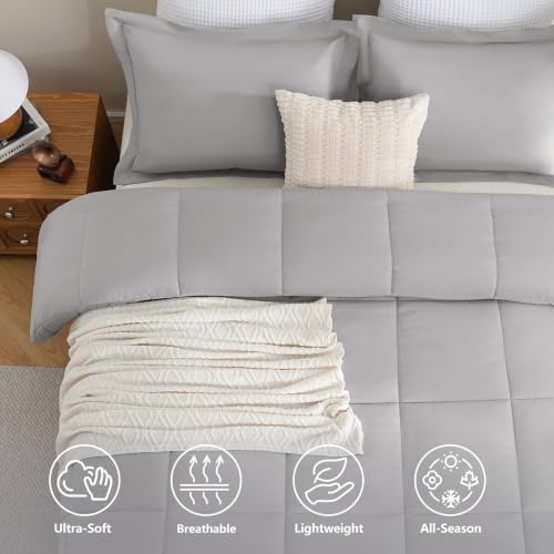 CozyLux Full Size Comforter Sets, 3-Piece Box-Stitched, French Grey - Image 2