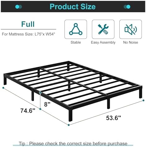 8 Inch Full Size Bed Frame, Metal Platform Bed Frame Full - Image 2