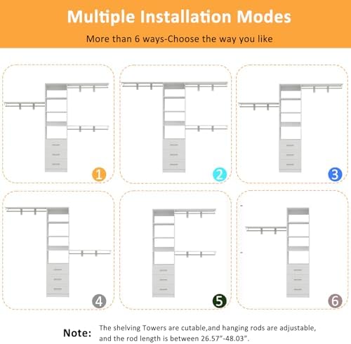 Closet System with Drawers, 5-8FT Closet Organizer Systems with Expandable - Image 7