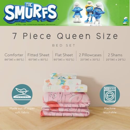 The Smurfs Smurfette Full Bedding Set – 7 Piece Kids Super Soft Microfiber - Image 3
