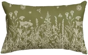 AVOIN colorlife Wildflowers Spring Moss Green Throw Pillow Cover 12x20 Inch by AVOINcolorlife