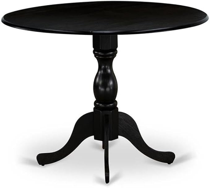 East West Furniture DLMZ5-AB6-50 5 Piece Dining Room Furniture Set Includes a Round Dining Table with Dropleaf and 4 Dark Gotham Grey Linen Fabric Parson Chairs, 42x42 Inch, Wirebrushed Black