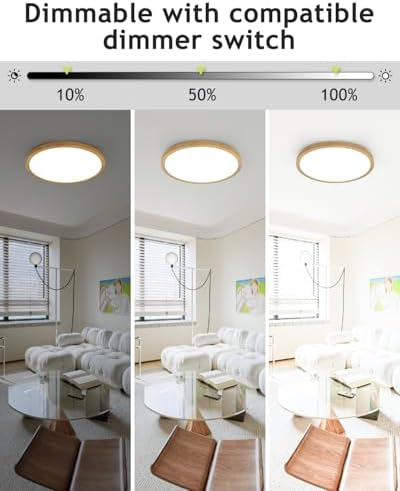 hepside 2PACK Flush Mount LED Ceiling Light Fixture Wooden, 12Inch 28Watt - Image 3